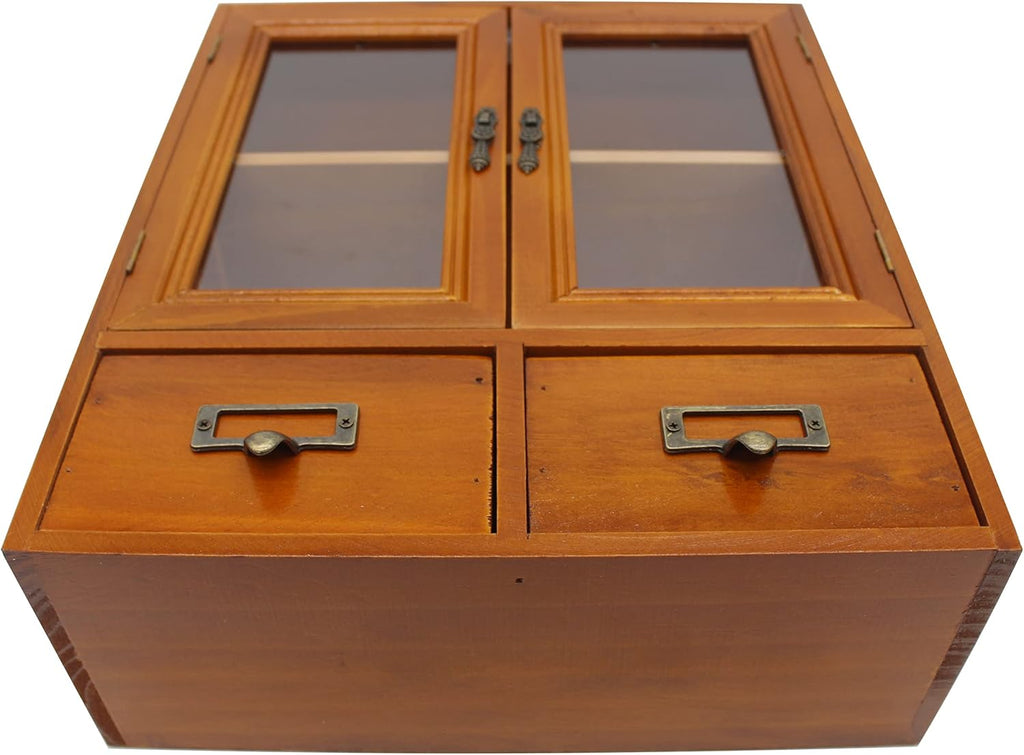 Wooden Storage Cabinet with Glass Double Doors and Adjustable Shelf G105