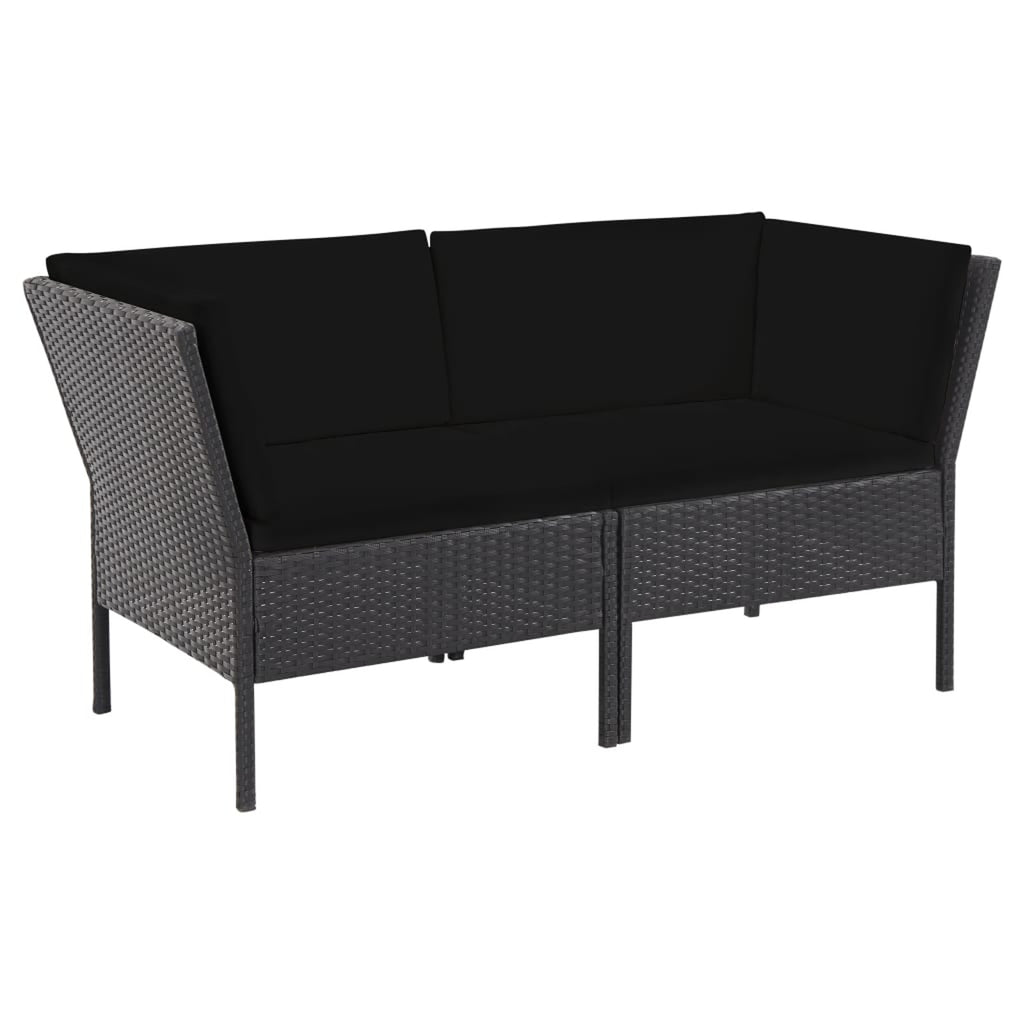 6 Piece Outdoor Conversation Set with 2 Corner 2 Middle Sofas Coffee Table Ottoman Black Poly Rattan Patio Sectional Set F788