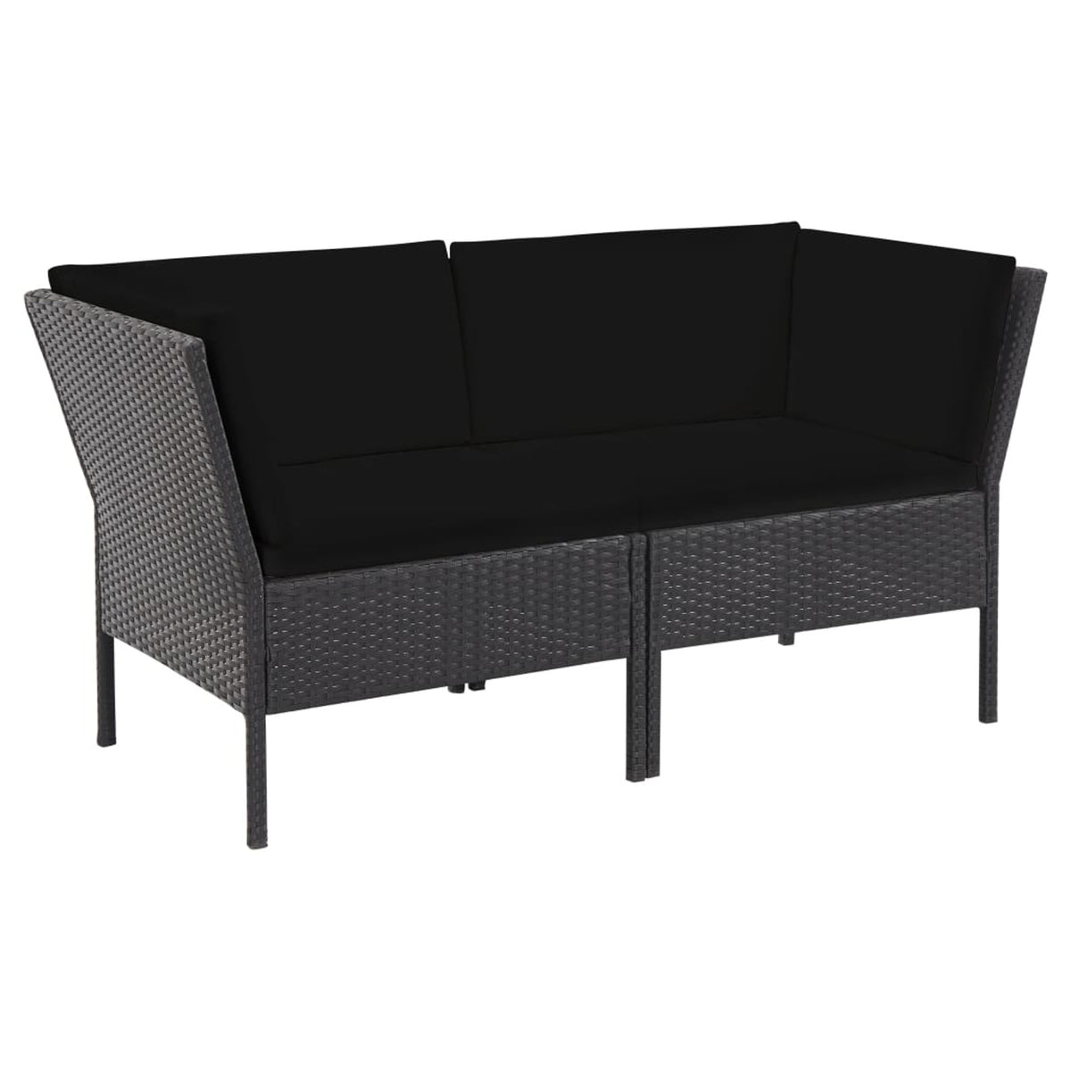 6 Piece Outdoor Conversation Set with 2 Corner 2 Middle Sofas Coffee Table Ottoman Black Poly Rattan Patio Sectional Set F788