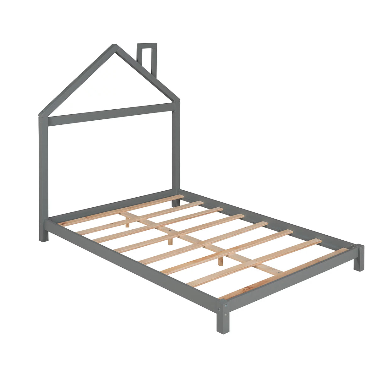 Full Size Gray Wood Platform Bed with House-shaped Headboard O89525