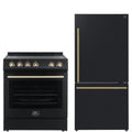 30 Electric Range and Refrigerator in Black with Antique Brass Handles E473425