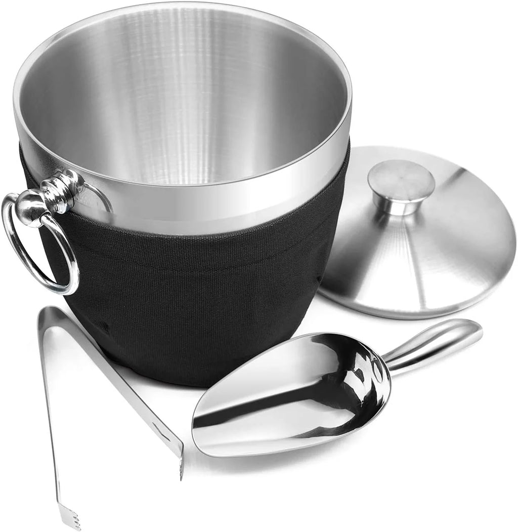 Black Double Walled Stainless Steel Insulated Ice Bucket with Nylon Holder V9109