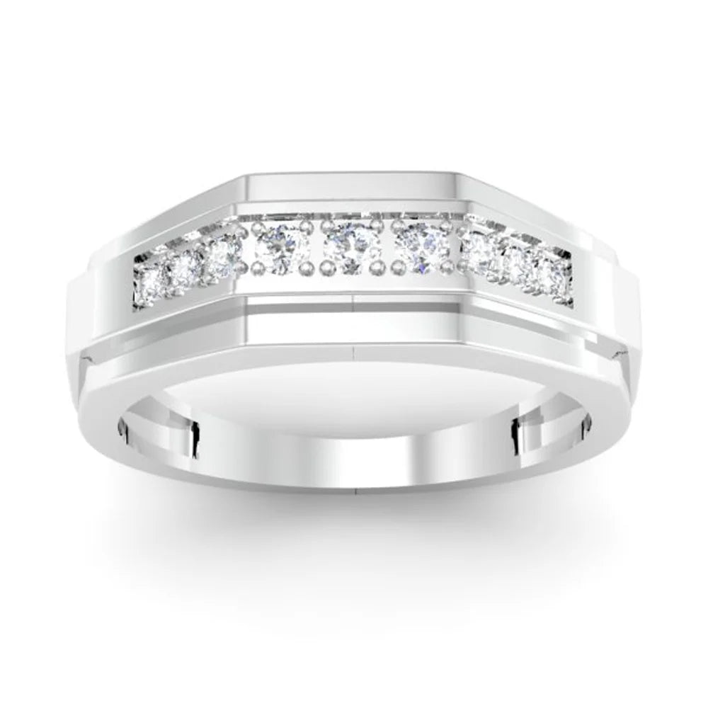 Sterling Silver Mens Diamond Wedding Band, Size 9 P5321