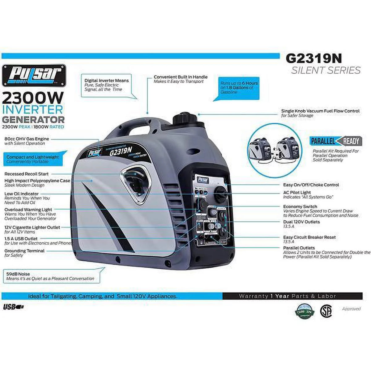 2300 Peak Watt Digital Inverter Generator with 80cc OHV Engine G440350