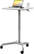 White Pneumatic Height Adjustable Mobile Laptop Desk Cart R554