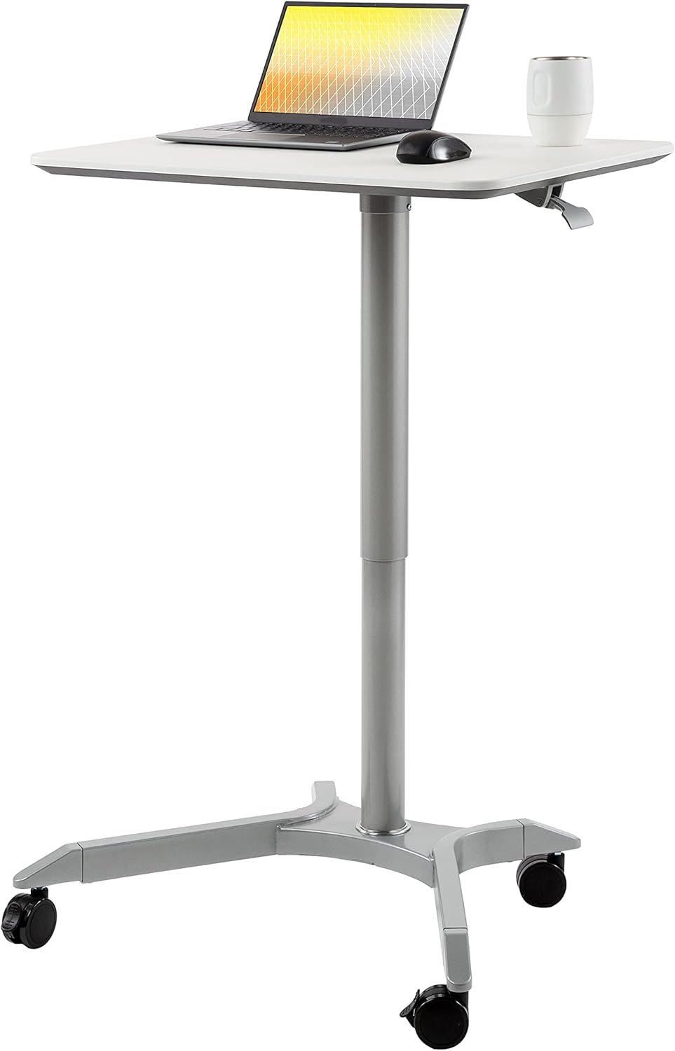 White Pneumatic Height Adjustable Mobile Laptop Desk Cart R554