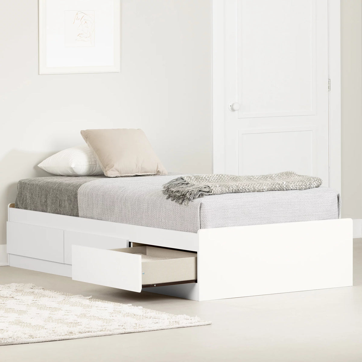 White Twin Metal Storage Bed H92867