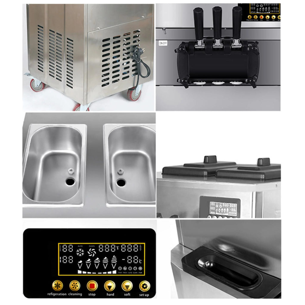 Commercial Three Flavors Ice Cream Maker with Stainless Steel Stand A354