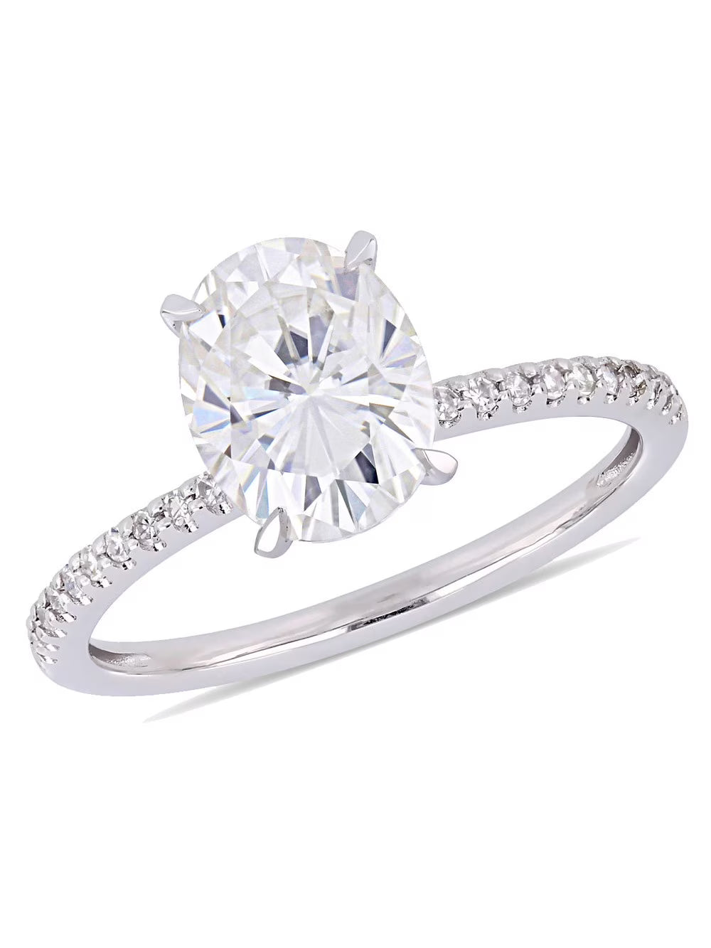 14K White Gold Oval Moissanite Engagement Ring with Diamonds R857041