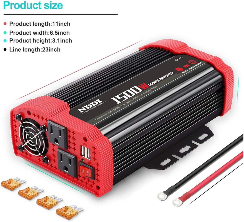 1500W Car Power Inverter 12V DC to 110V AC Converter with Dual USB Port and AC Outlets Pack of 2 N2817