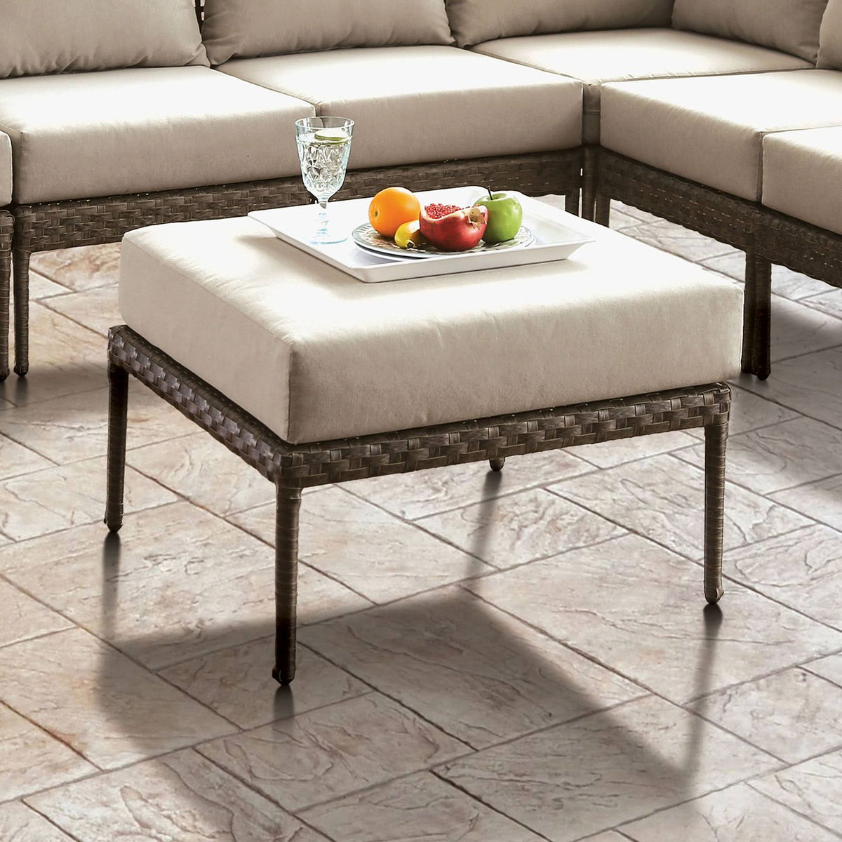 Gray/Beige Patio Ottoman Y930442