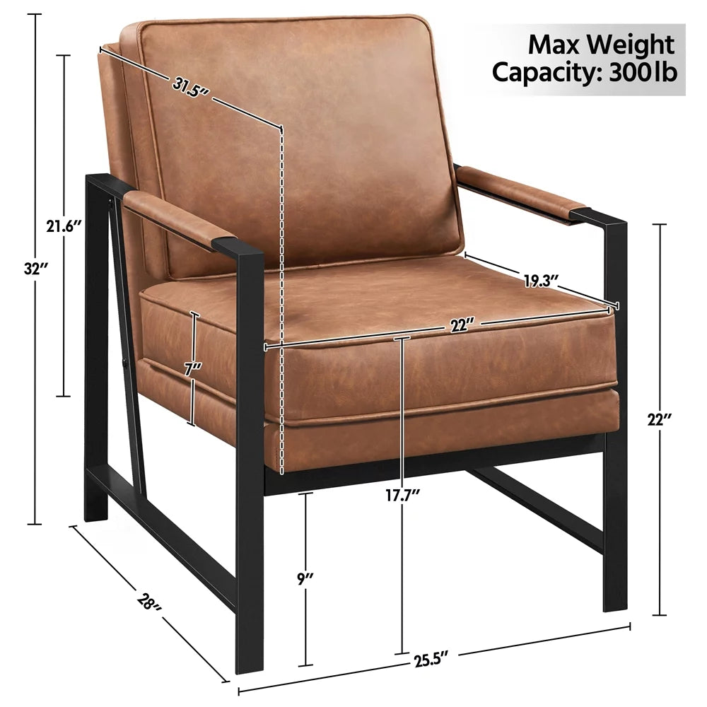 Light Brown Faux Leather Accent Chair with Metal Frame P936