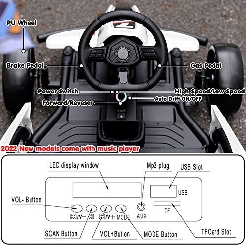 24V 10Ah Electric Go Kart with Drifting Function, 2WD Ride On Car, White G10220