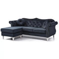 Black Velvet Chesterfield Sectional Sofa with 2-Throw Pillow R6532