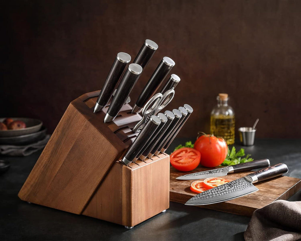Damascus Steel 15Pcs Kitchen Knife Set with Acacia Wood Block X14205