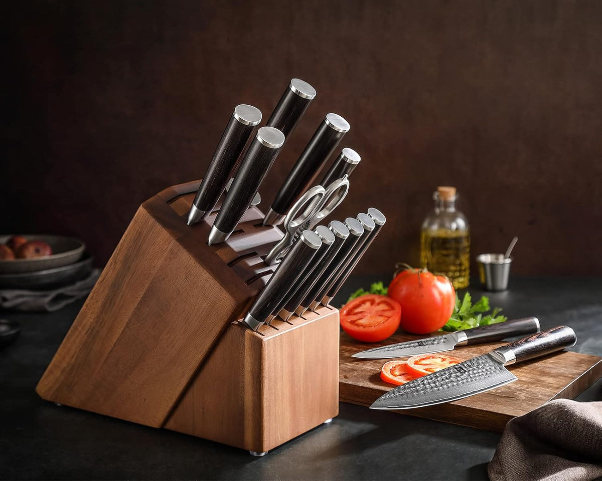 Damascus Steel 15Pcs Kitchen Knife Set with Acacia Wood Block X14205