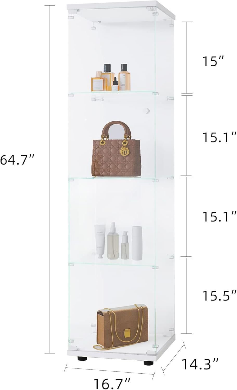 White 4-Shelf Glass Display Cabinet with Door and Lock E57146
