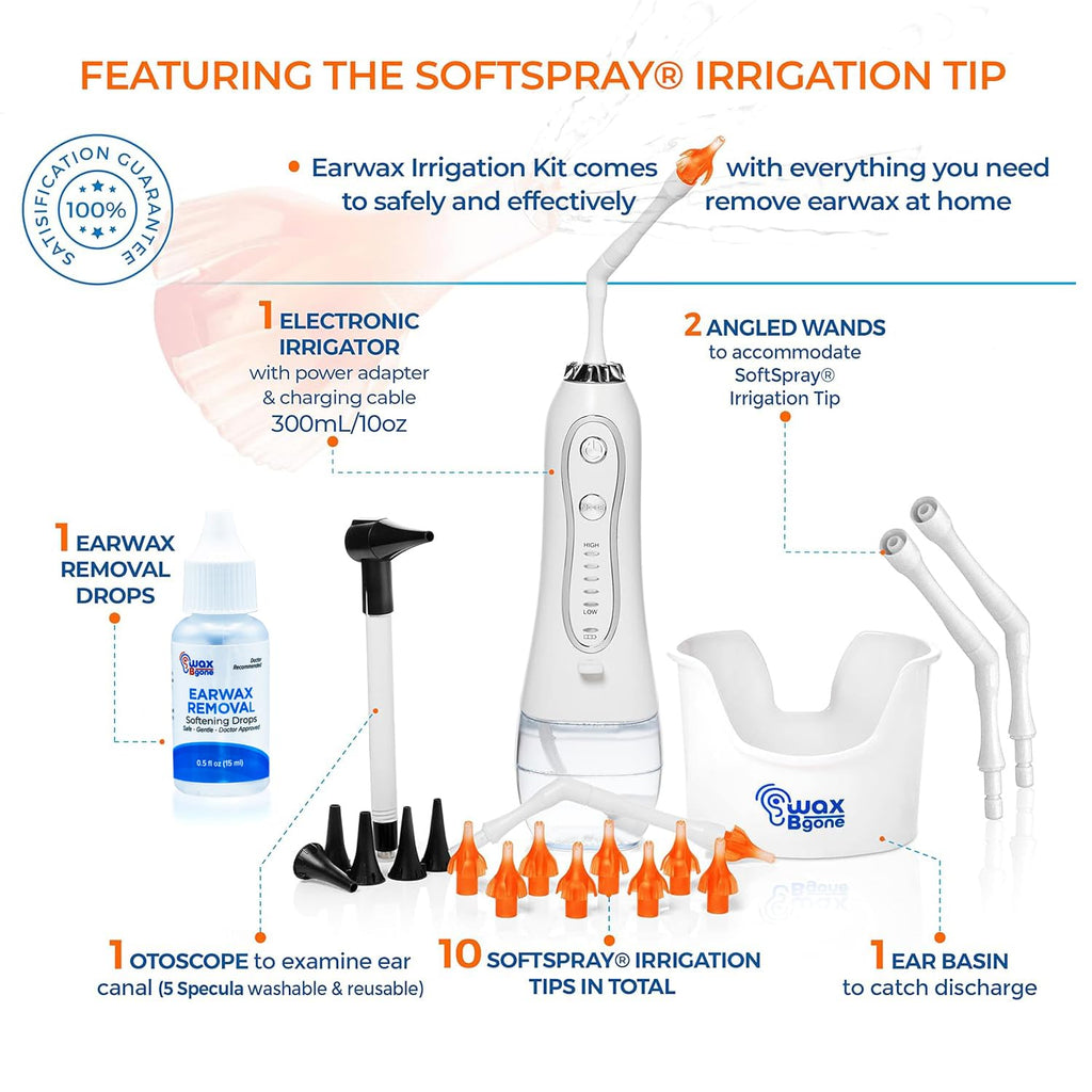 Ear Wax Removal Kit with Otoscope, 10 Disposable Tips, 2 Wands, Ear Basin, and Earwax Drops T49270