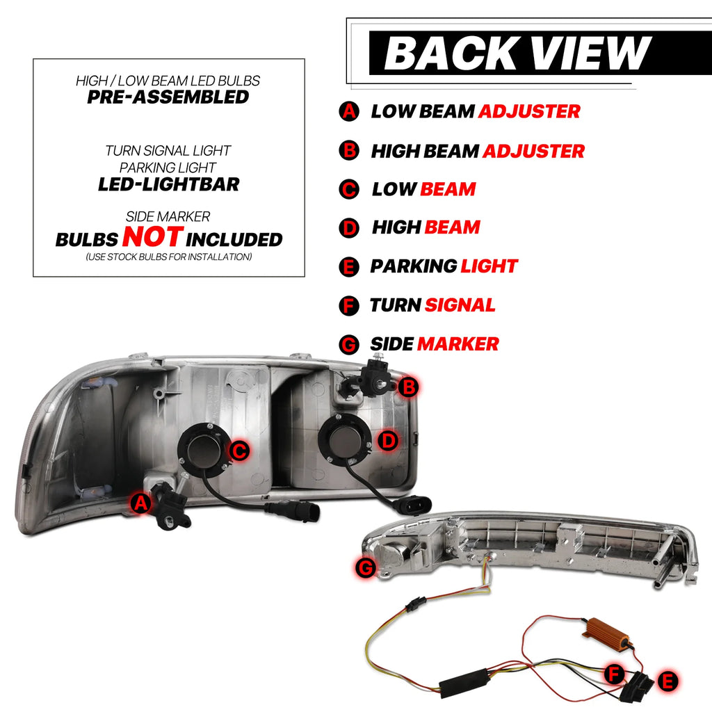 Switchback LED Tube DRL Headlights Assembly with 2 Pairs Pre-Assembled LED Bulbs B5118