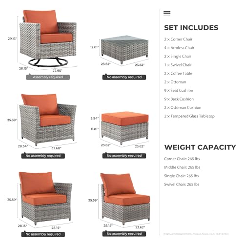 13 Piece Wicker Patio Furniture Set with Rocking Chair and Tea Table B59556