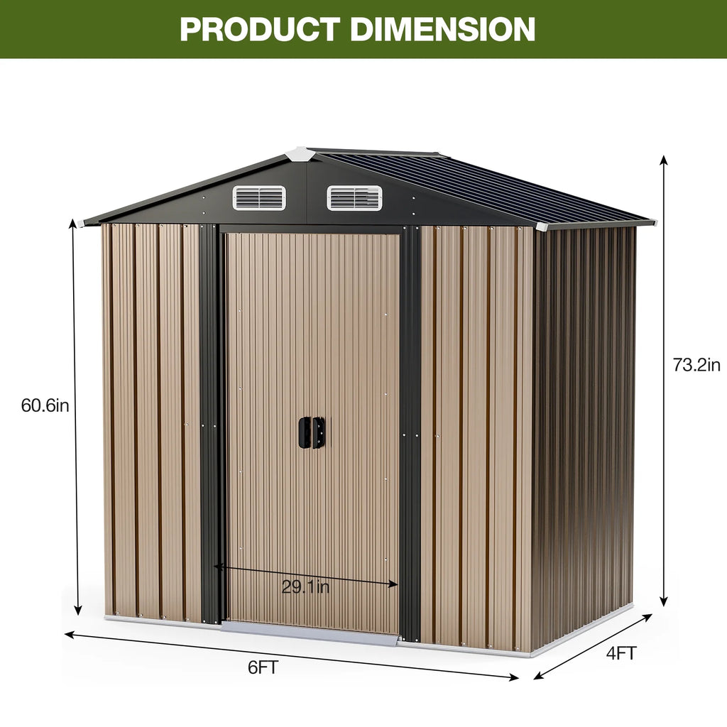 6 x 4 FT Waterproof Metal Outdoor Storage Shed V2585
