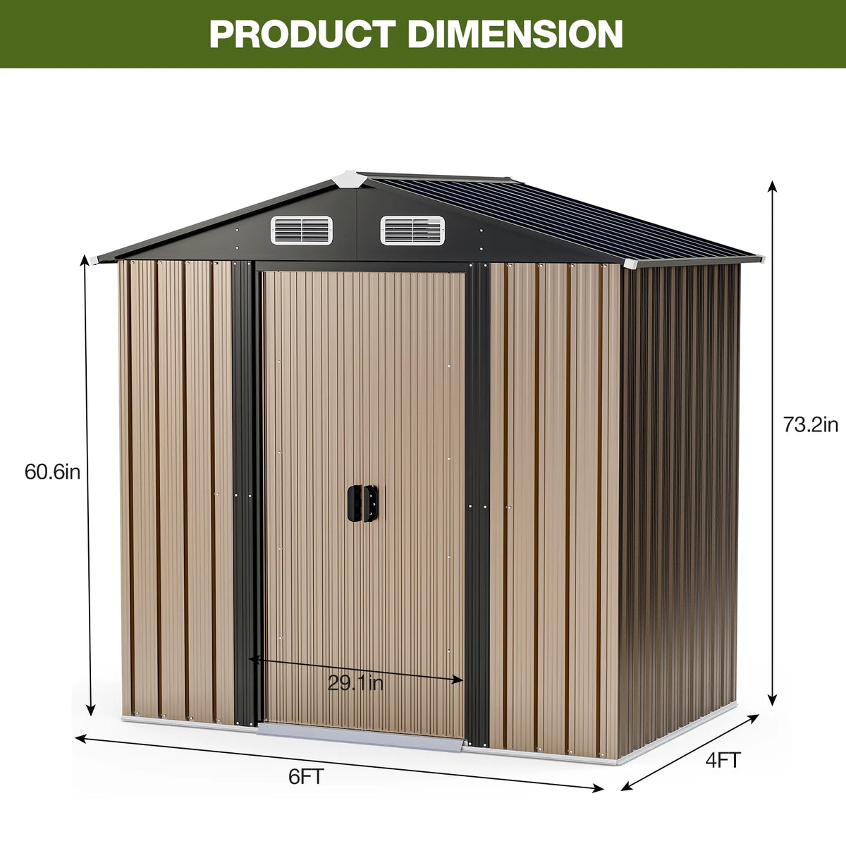 6 x 4 FT Waterproof Metal Outdoor Storage Shed V2585