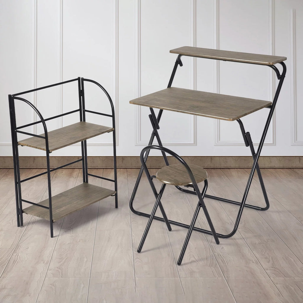 3 Pieces Kids Study Desk Chair Set with Bookshelf E825