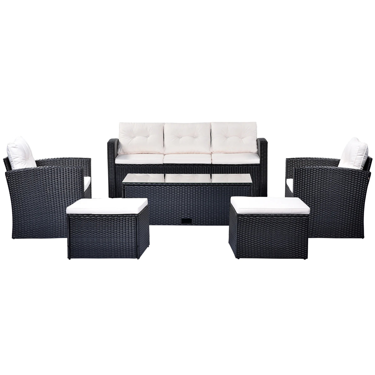 6-piece PE rattan Patio Sectional Set with coffee table, ottomans, removable cushions Y7617