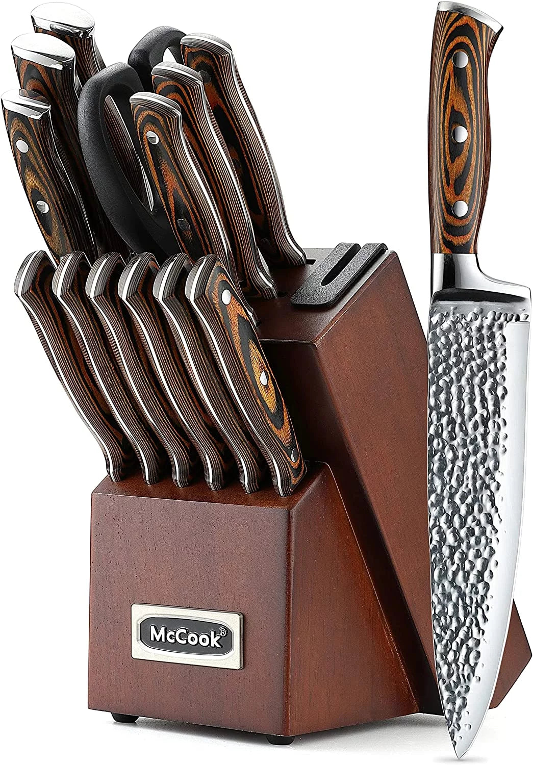 15-Piece Stainless Steel Knife Block Set with Built-in Sharpener I8106