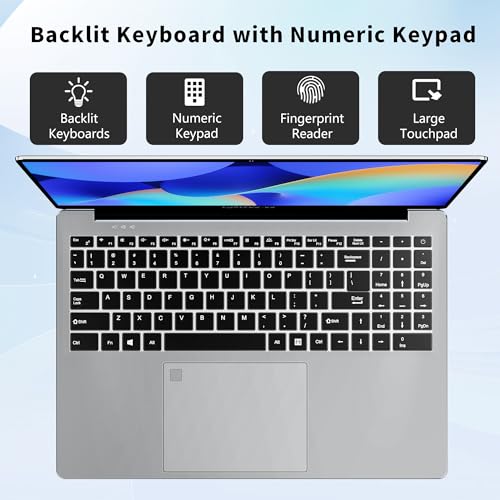 16 Inch Gaming Laptop, 16GB RAM 512GB SSD, Intel 12th Gen N95 Processor, Backlit Keyboard, Fingerprint Unlock, FHD 1920 * 1200 E8096