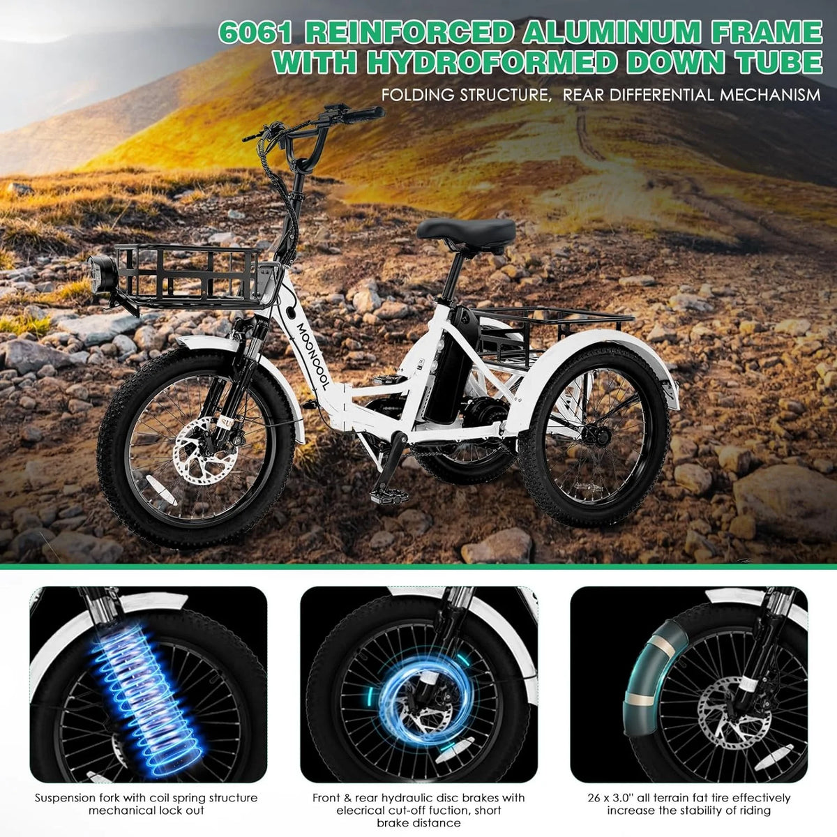 48V 20" Fat Tire 3 Wheel Folding Electric Tricycle P805