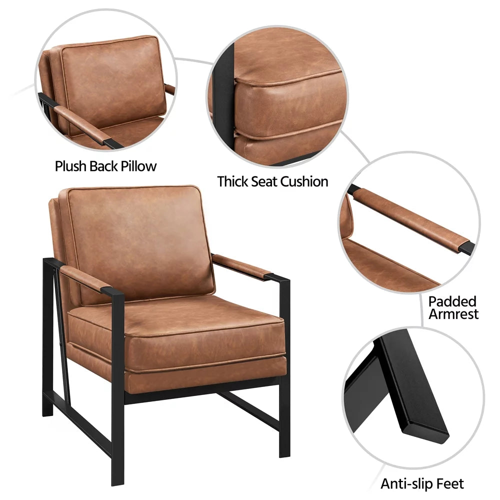 Light Brown Faux Leather Accent Chair with Metal Frame P936