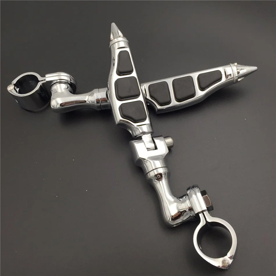 Chrome Angled Mounting Kit with Stiletto Shape Foot Peg Footrest For 1.25 inch Front Engine Guard Frame Tube U196