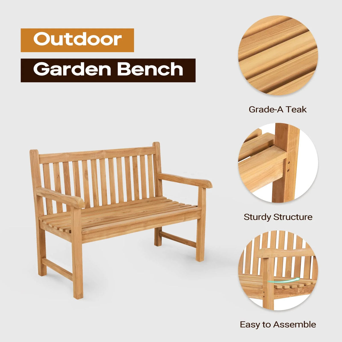 Teak Wooden Outdoor Garden Bench with Armrest B678