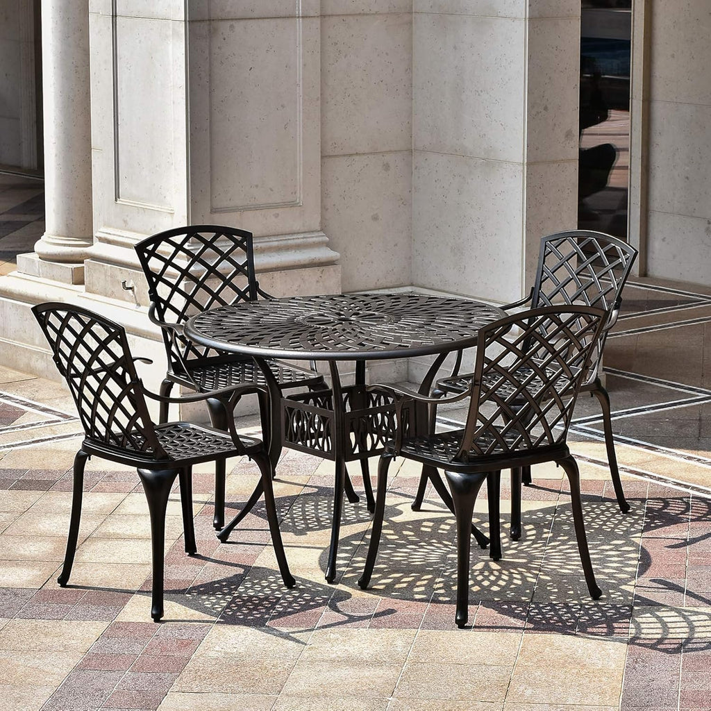 5 Piece Outdoor Cast Aluminum Patio Dining Set with 4 Chairs and Round Table V778