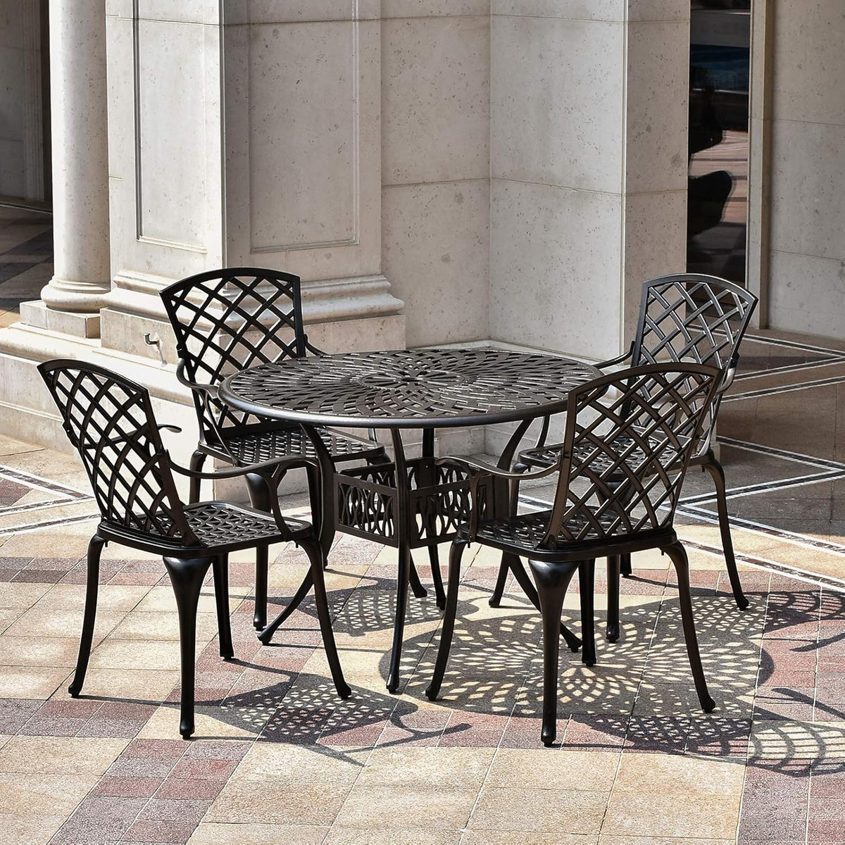 5 Piece Outdoor Cast Aluminum Patio Dining Set with 4 Chairs and Round Table V778