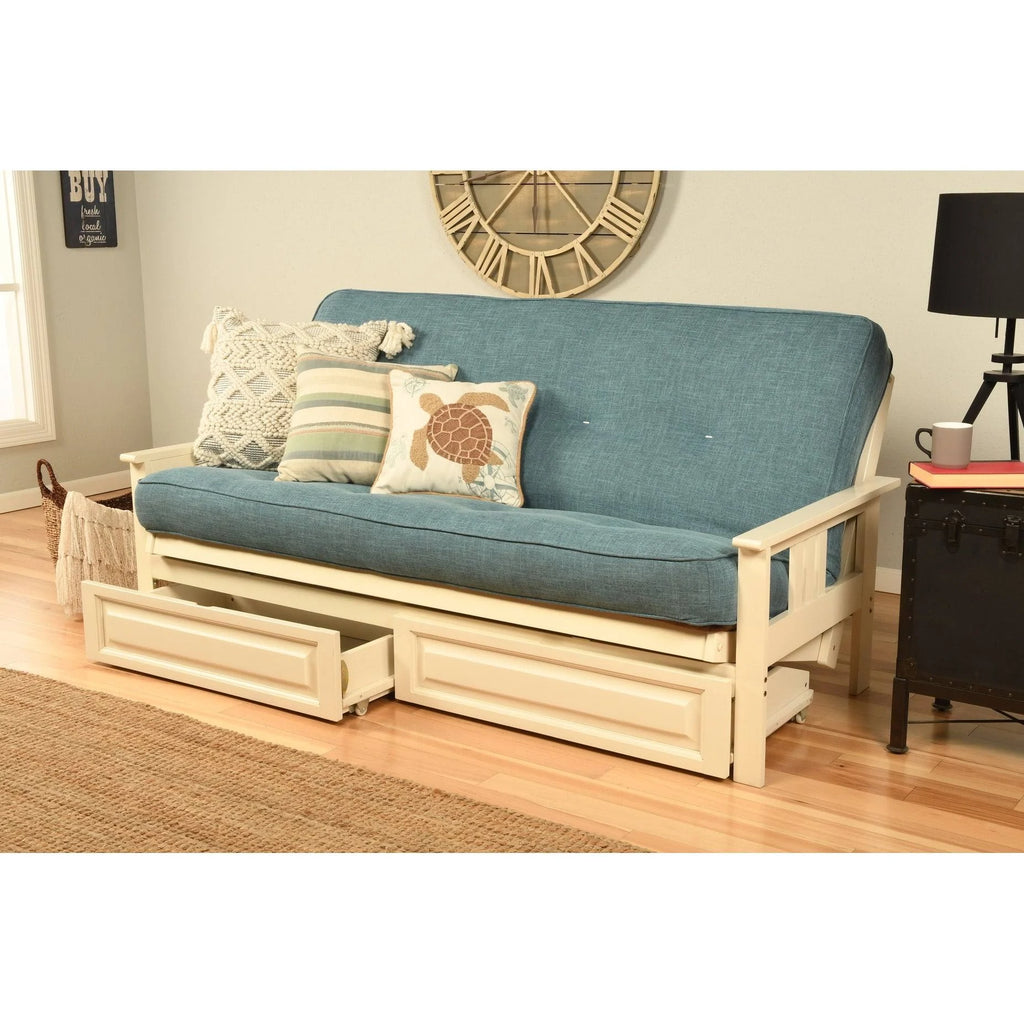 Antique White Full-Size Storage Futon with Mattress D784