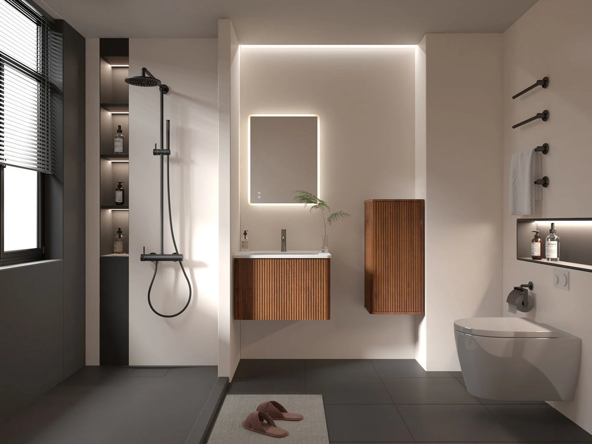 Striped Walnut Bathroom Floating Side Cabinet S4278