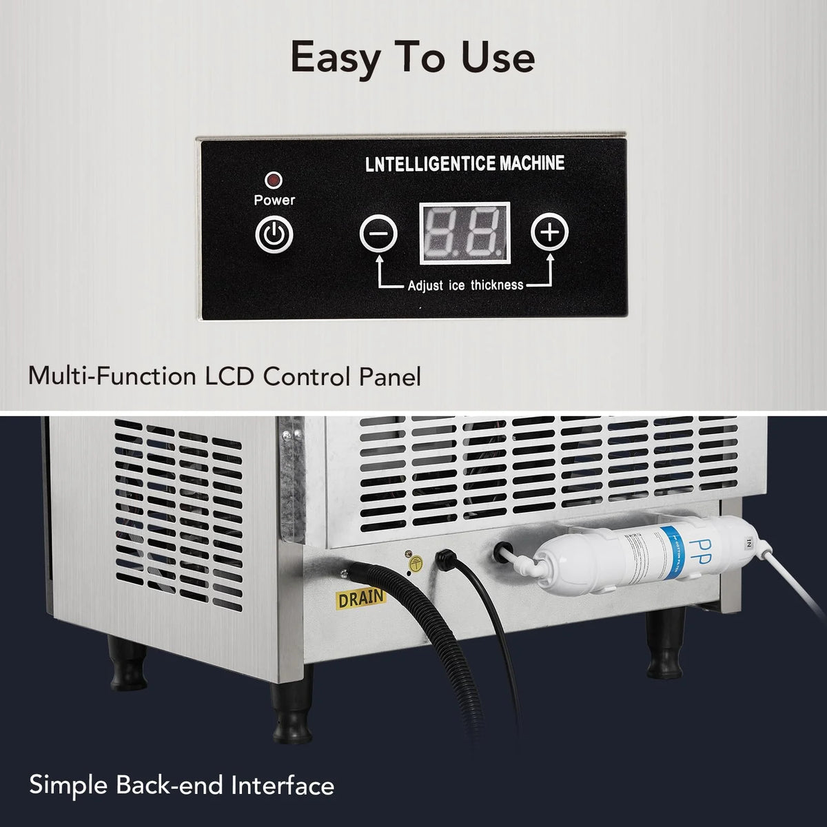 130lbs/24H Stainless Steel Under Counter Ice Machine with 44lbs Ice Storage U851813