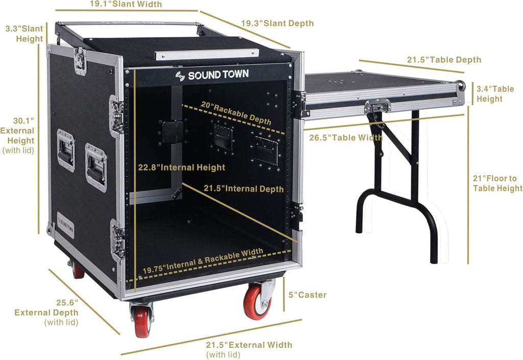 12U PA DJ Rack Case with Slant Mixer Top and Casters P2402