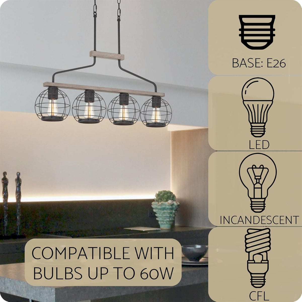 Farmhouse Island Light with Round Cage Shades L80381