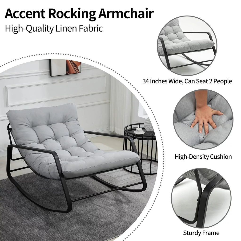 Oversized Linen Fabric Rocking Accent Chair V519