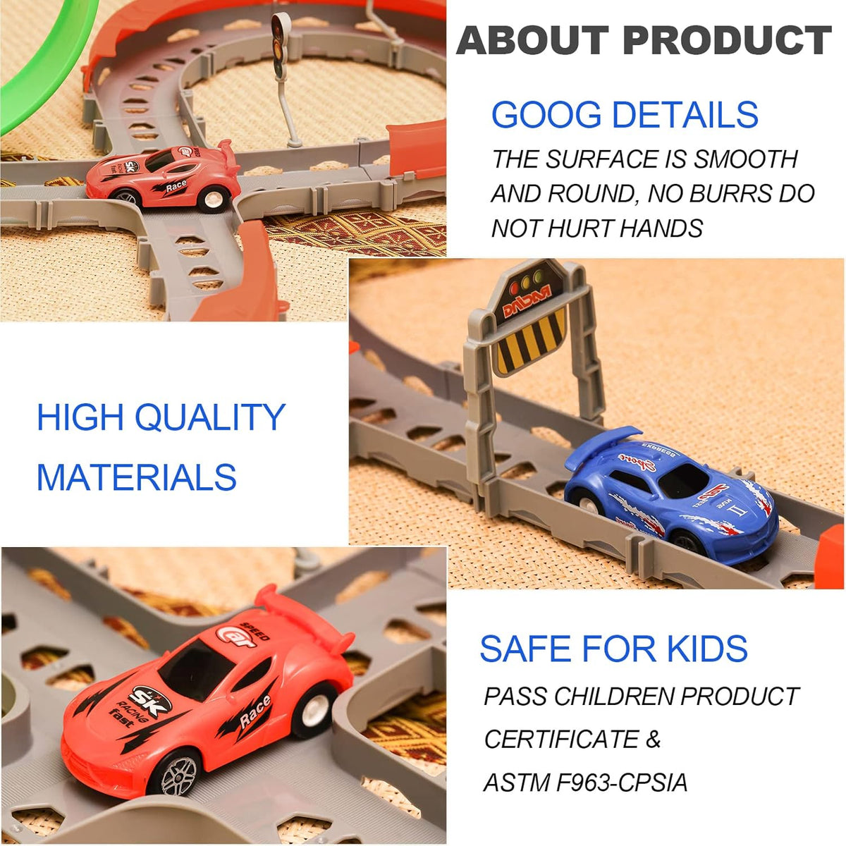 27 Pcs Race Car Track Set with 2 High Speed Cars, 360° Loop X-Type Crossing Track Z877