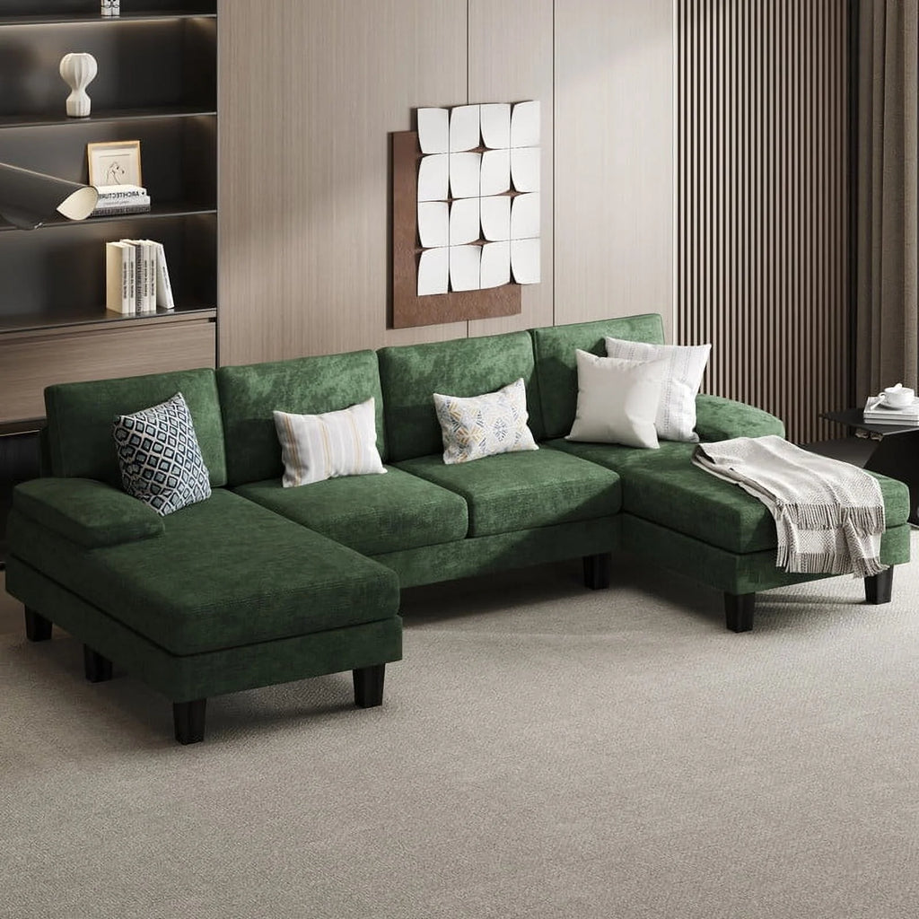 Gray Chenille U-Shape Sectional Sofa O100