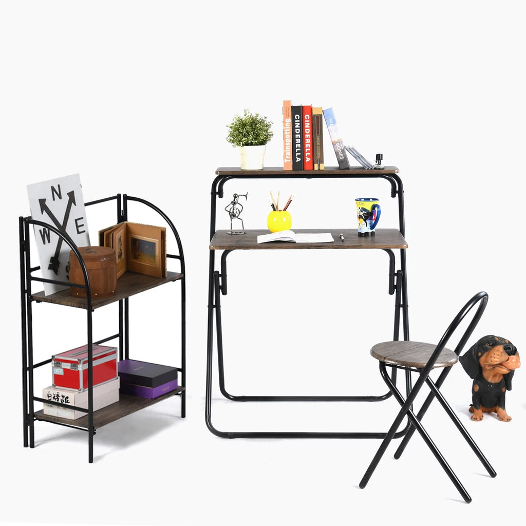 3 Pieces Kids Study Desk Chair Set with Bookshelf E825