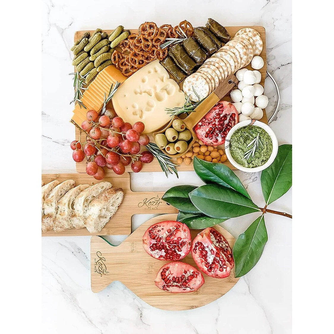 Reversible Organic Bamboo Cutting Board with Stainless Steel Handle E9086