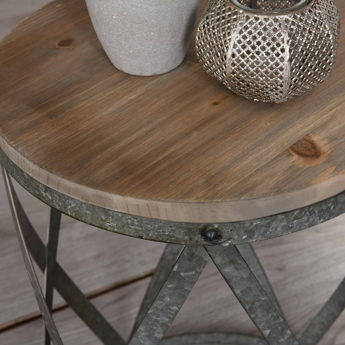 Galvanized Table, Weathered Brown, Wood, 13.5 x 13.5 x 20 in C3652