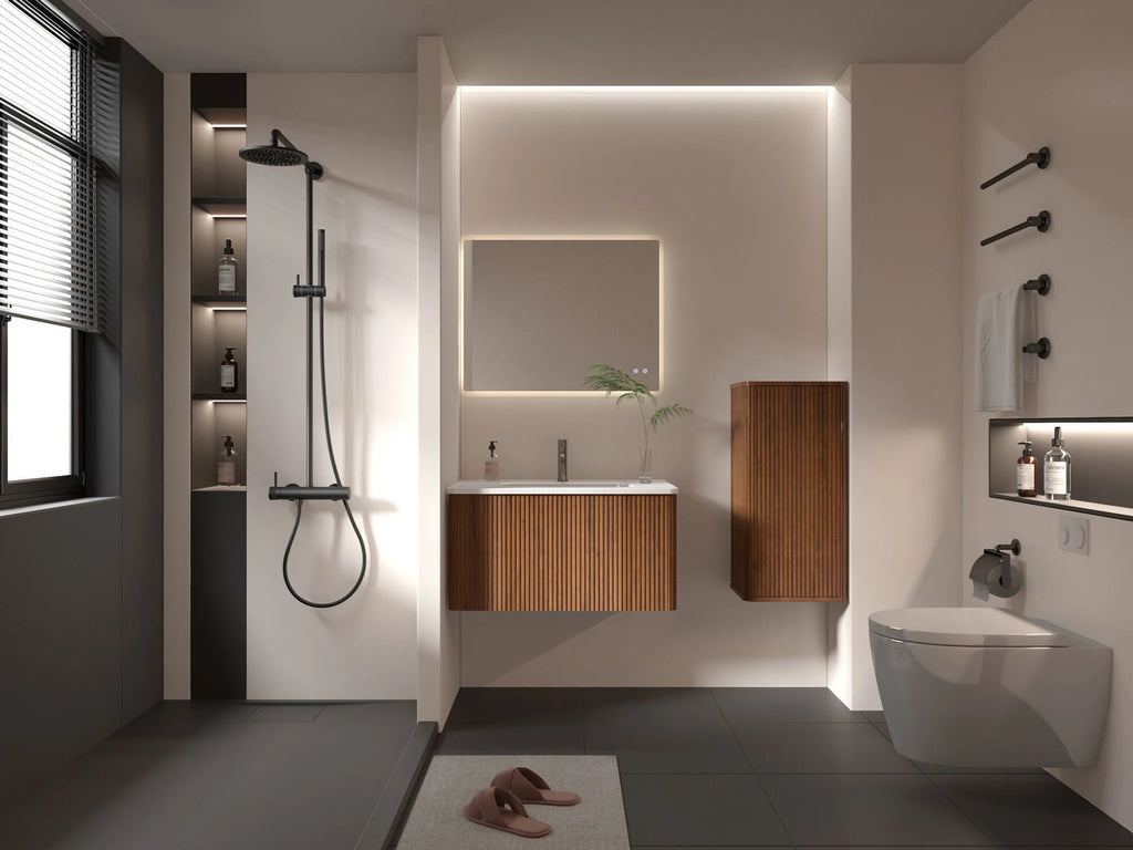 Striped Walnut Bathroom Floating Side Cabinet S4278