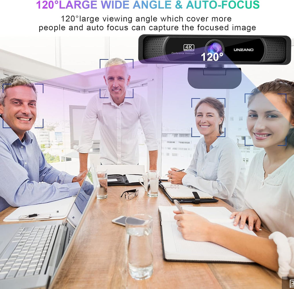4K Webcam with Remote Control, Auto-Focus 120° Wide Angle, Dual Noise Reduction Mics X80904