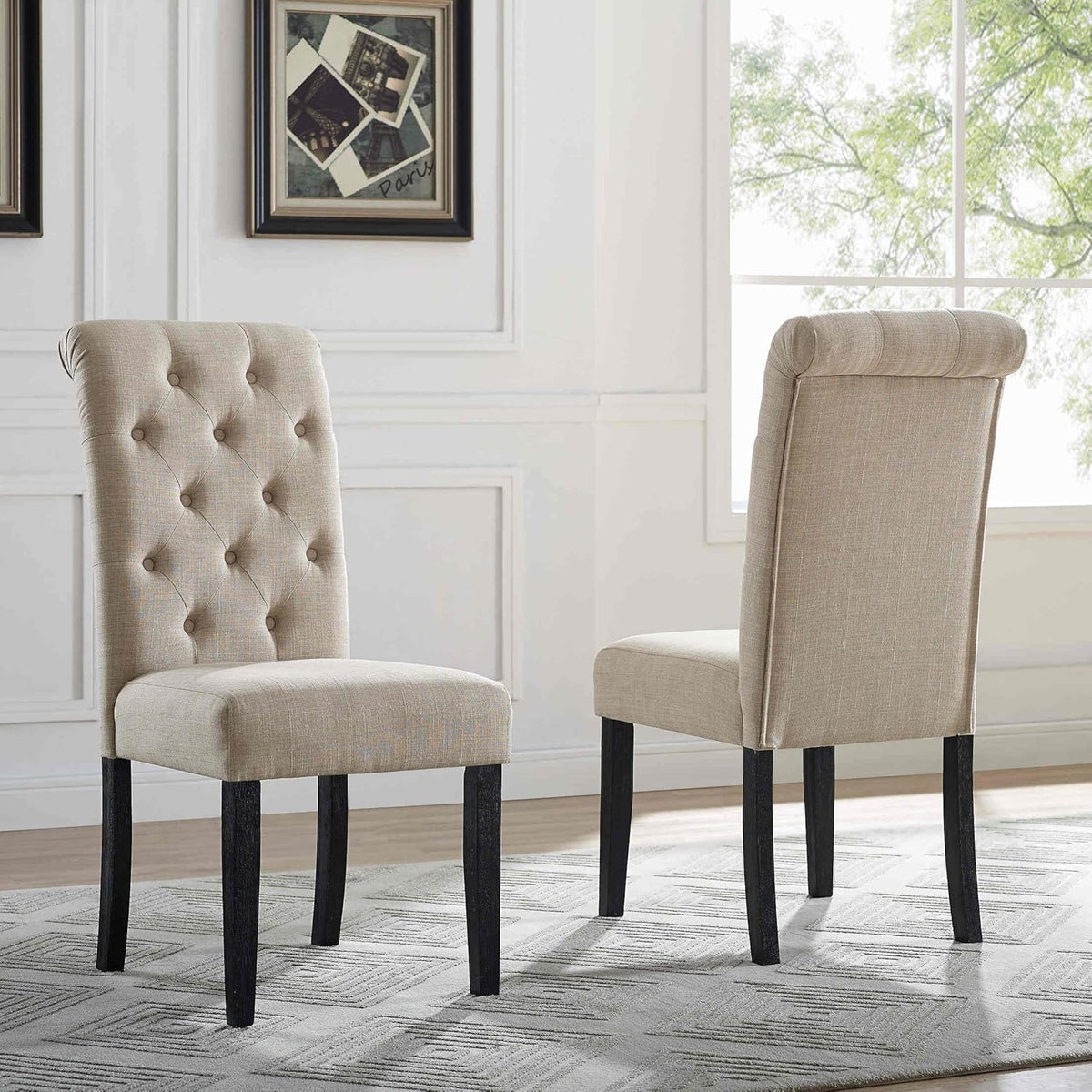 5-Piece Solid Wood Dining Table Set with 4 Upholstered Chairs Q834654